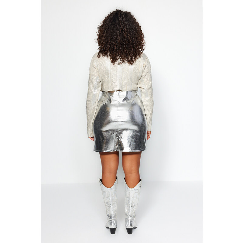 Trendyol Curve Silver Shiny Mini Woven Skirt