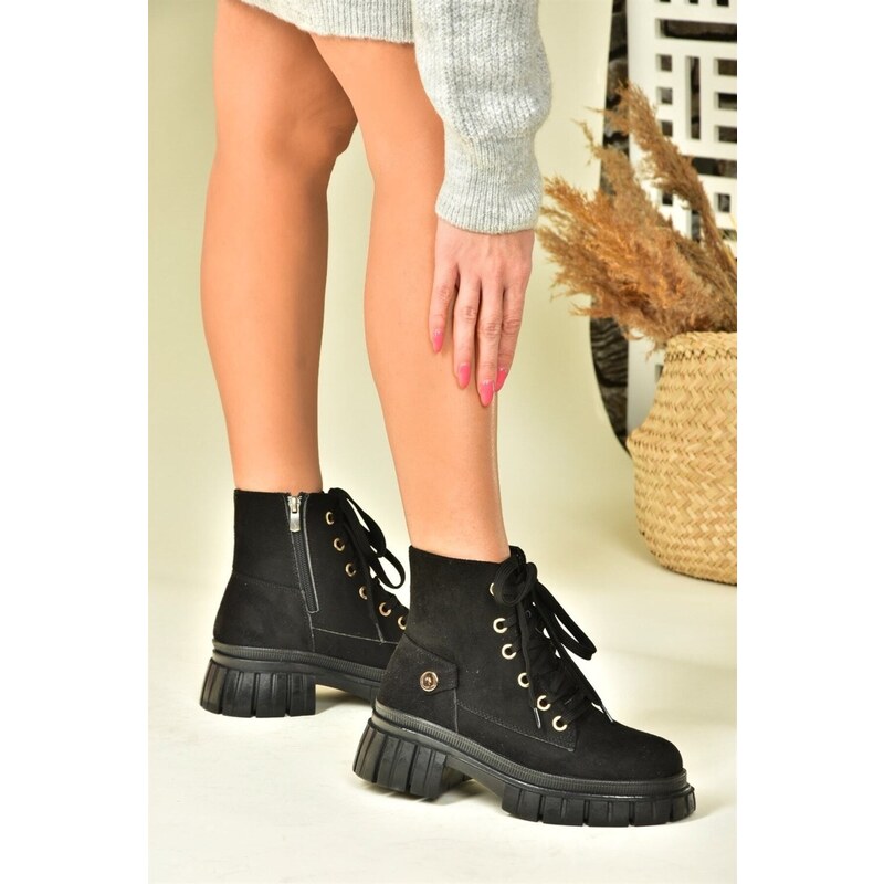 Fox Shoes Women's Black Suede Thick-Soled Casual Women's Boots