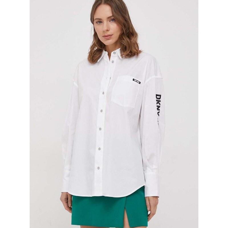Košile Dkny bílá barva, relaxed, s klasickým límcem, E31M1RDM
