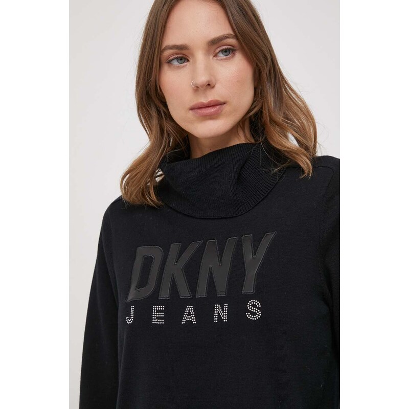 Svetr Dkny dámský, černá barva, lehký, s golfem, E3JSAM13