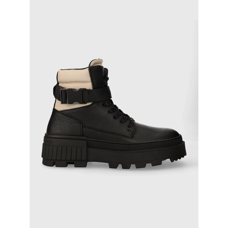 Boty Tommy Hilfiger TH ELEVATED CHUNKY LTH BKLE BOOT pánské, černá barva, FM0FM04909