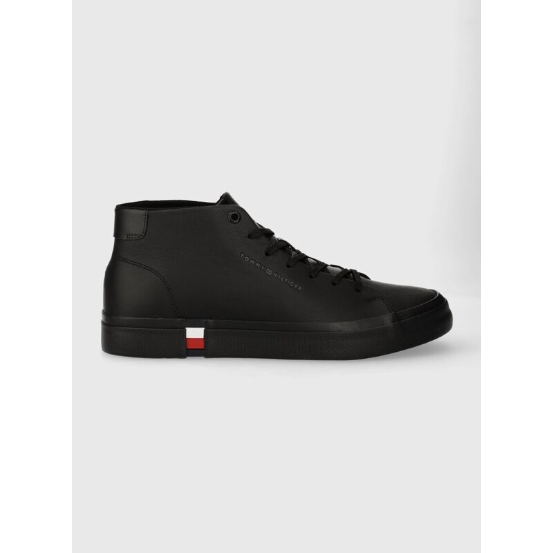 Kožené sneakers boty Tommy Hilfiger HI VULC LEATHER DETAIL černá barva, FM0FM05045