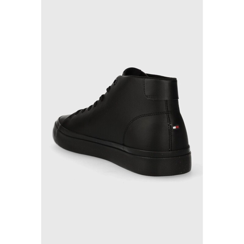 Kožené sneakers boty Tommy Hilfiger HI VULC LEATHER DETAIL černá barva, FM0FM05045