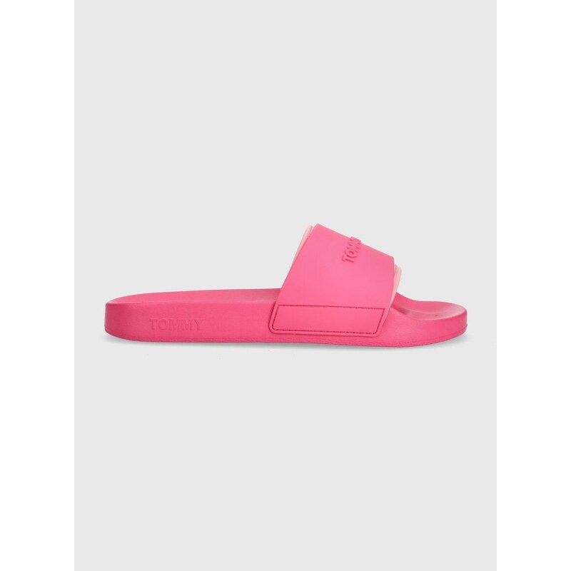 Pantofle Tommy Jeans TJW POOL SLIDE SEASONAL dámské, růžová barva, EN0EN02432