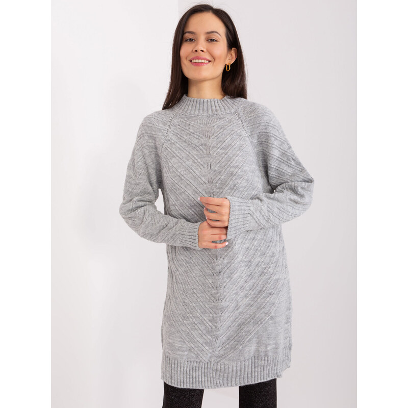 Fashionhunters Šedý oversize svetr s manžetami