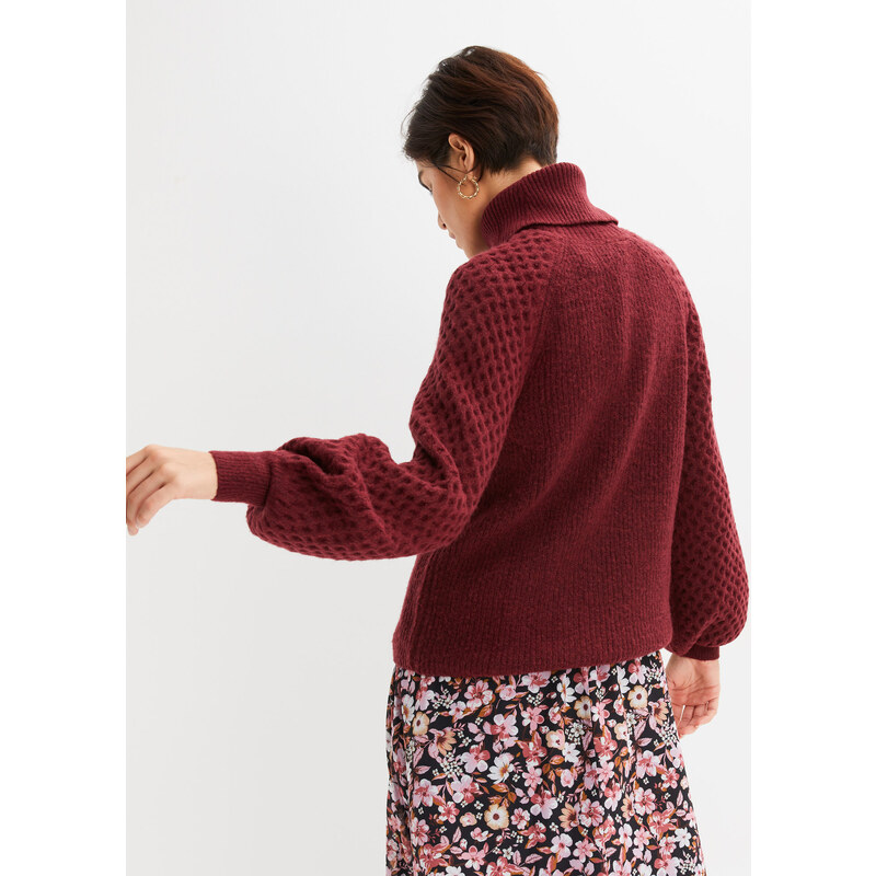 bonprix Hrubě pletený svetr s copánkovým vzorem Červená