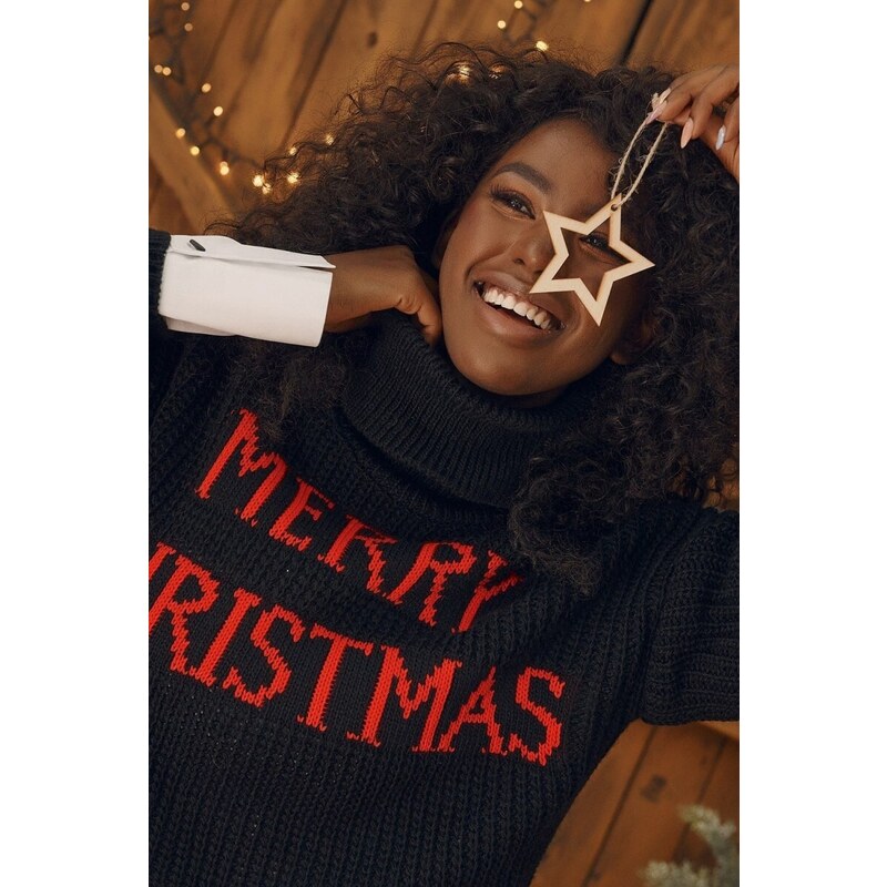 FASARDI Volný vánoční svetr s černým rolákem