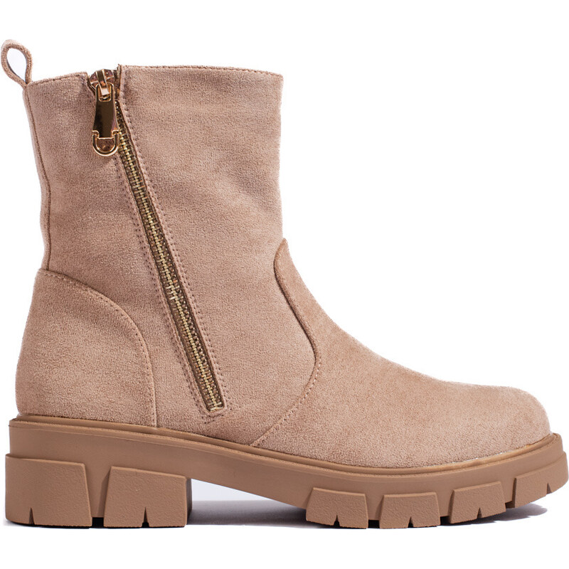 Beige suede ankle boots with Vinceza zipper detail