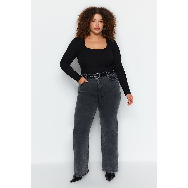 Trendyol Curve Anthracite High Waist Wide-Cut Jeans