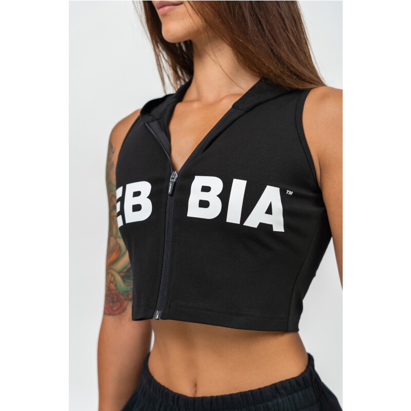 NEBBIA - Crop mikina bez rukávů MUSCLE MOMMY 258 (black)