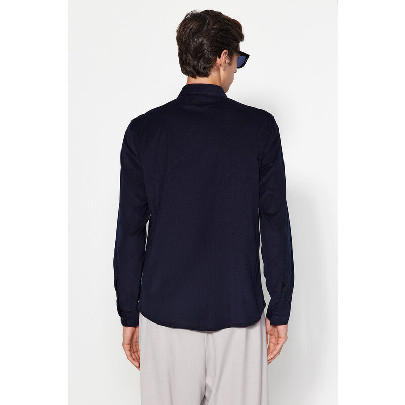 Trendyol Navy Blue Slim Fit Ribbed Velvet Thick Winter Shirt