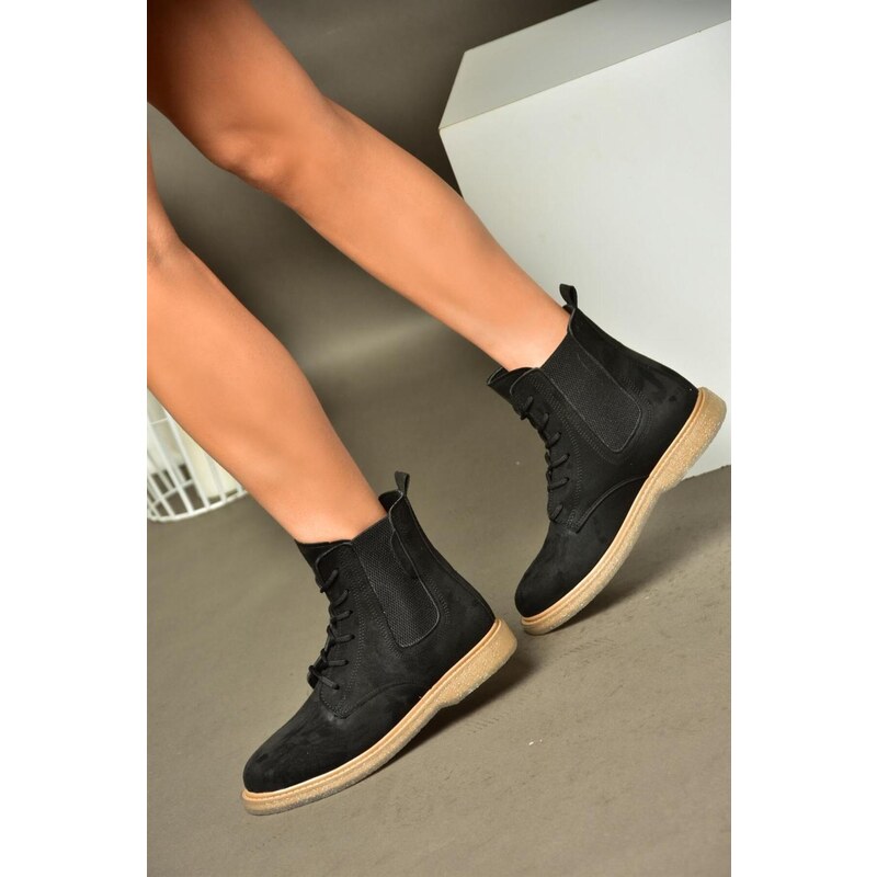 Fox Shoes R374961902 Black Suede Women's Classic Boots with Elastic Sides