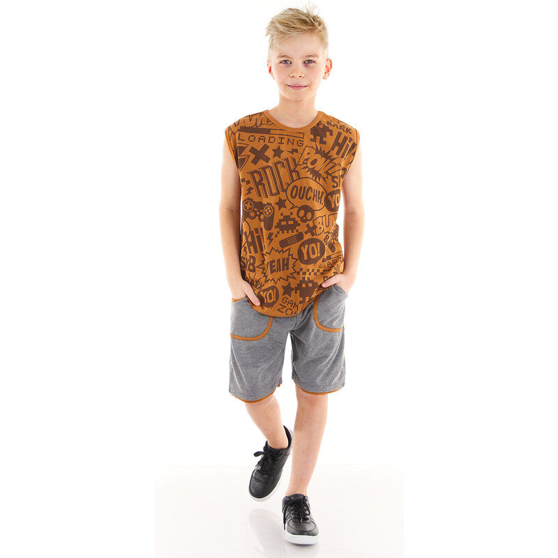 mshb&g Comics Boy Mustard T-shirt Shorts Set