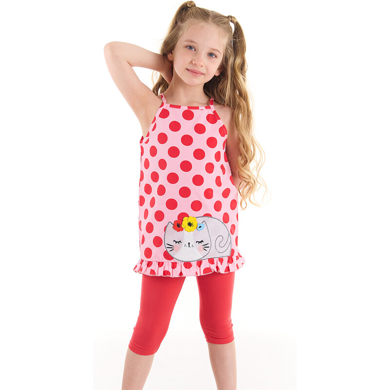 Denokids Cat Polka Dot Girl Blouse Leggings Suit