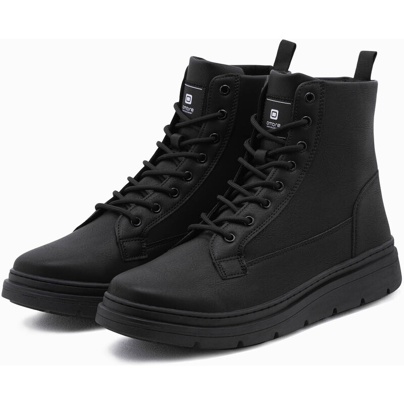Ombre Clothing Pánské šněrovací zimní boty s vyšším svrškem - černé V1 OM-FOBO-0133