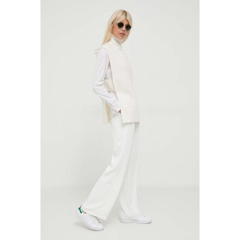 Vlněná vesta Calvin Klein béžová barva, s golfem
