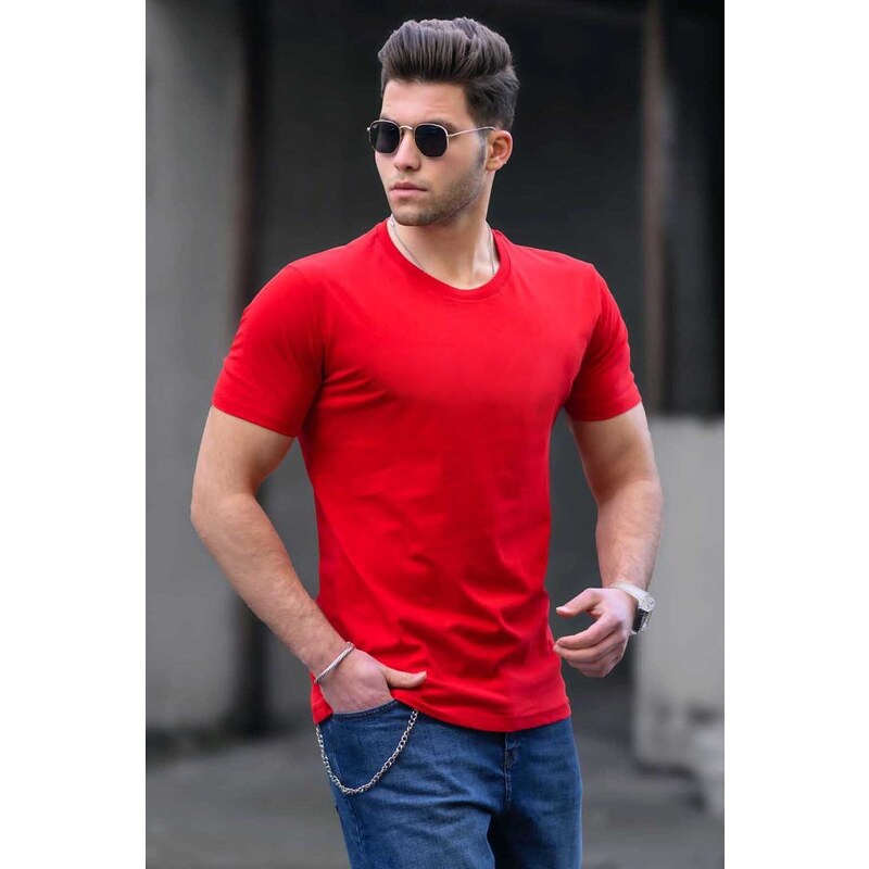 Madmext Crew Neck Basic Red T-Shirt 3006