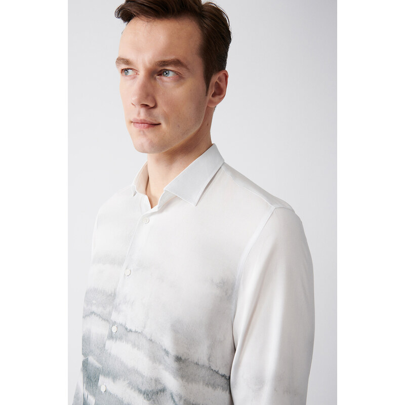 Avva Men's Khaki Block Patterned Trill Shirt