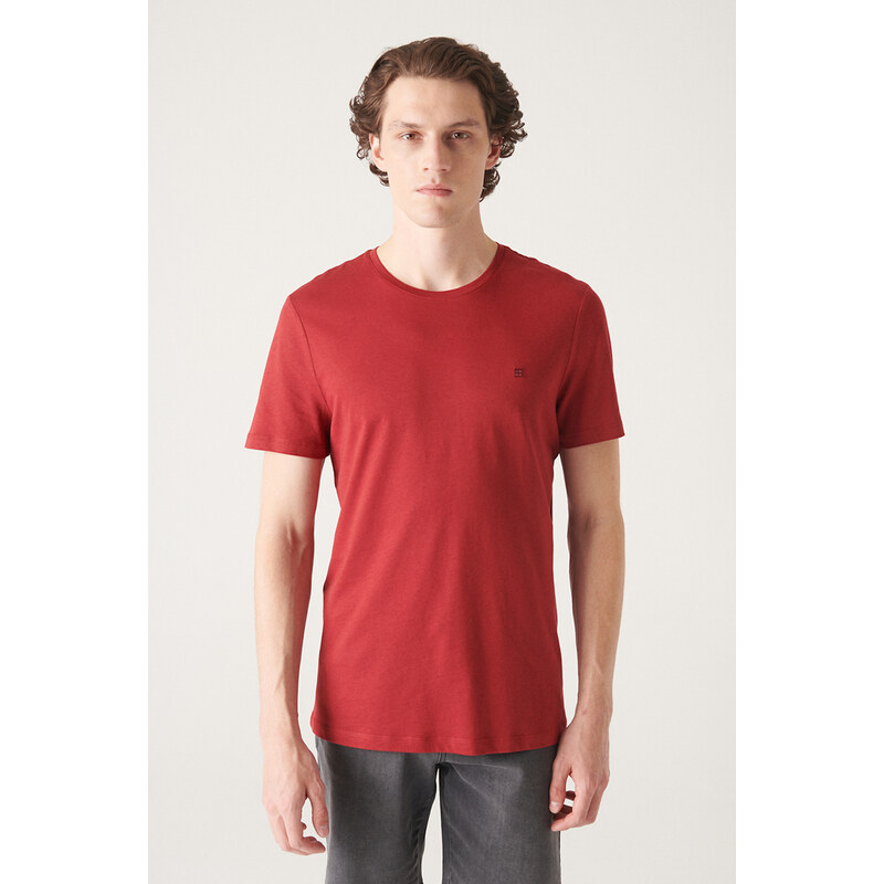 Avva Men's Claret Red Ultrasoft Crew Neck Cotton Slim Fit Slim Fit T-shirt