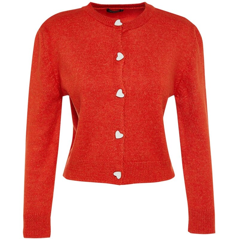 Trendyol Orange Soft Textured Jewel Button Pletený svetr