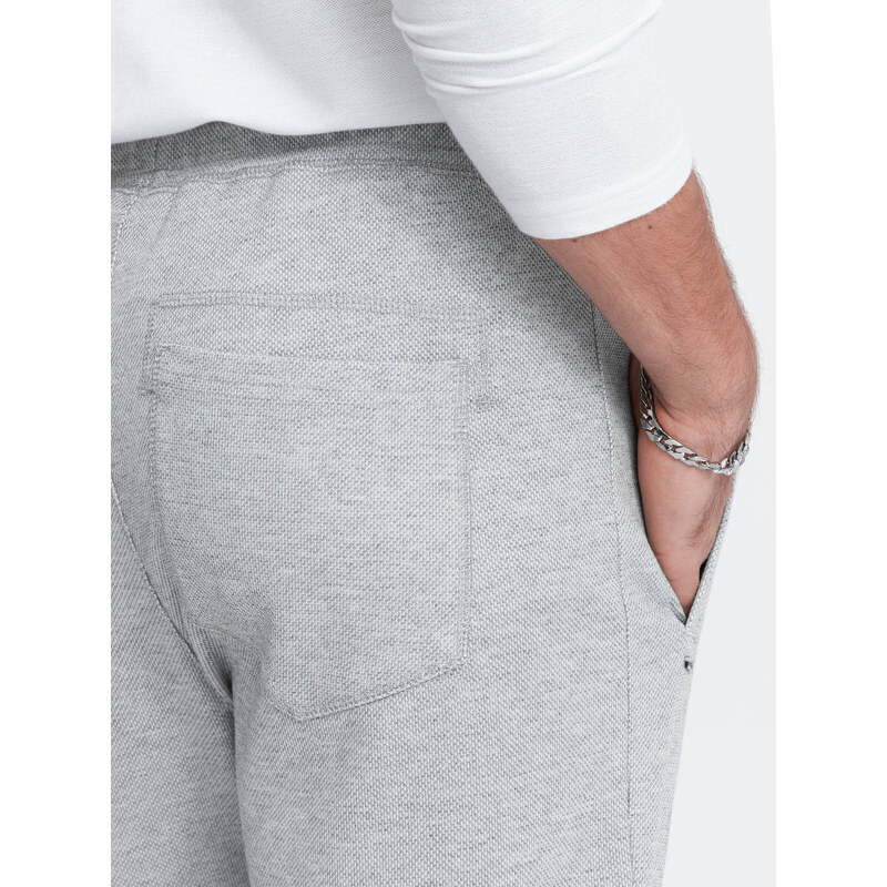 Ombre Clothing Pánské tepláky mrkvového střihu - šedý melír V3 OM-PASK-0166
