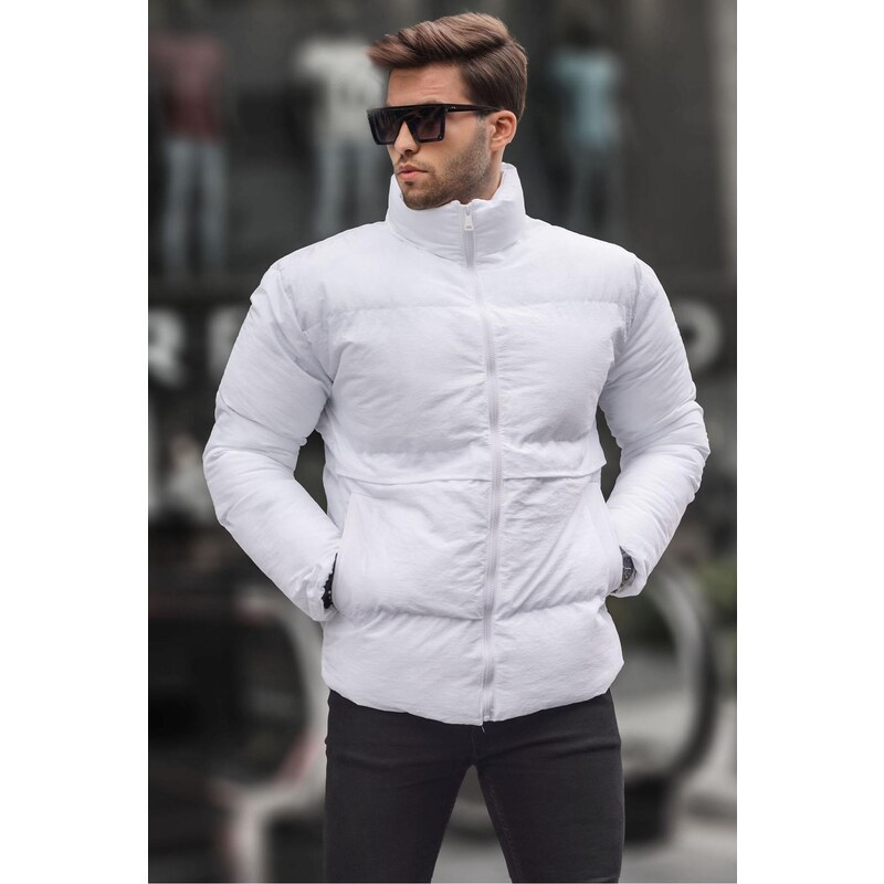 Madmext White Men's Stand Down Coat 6807