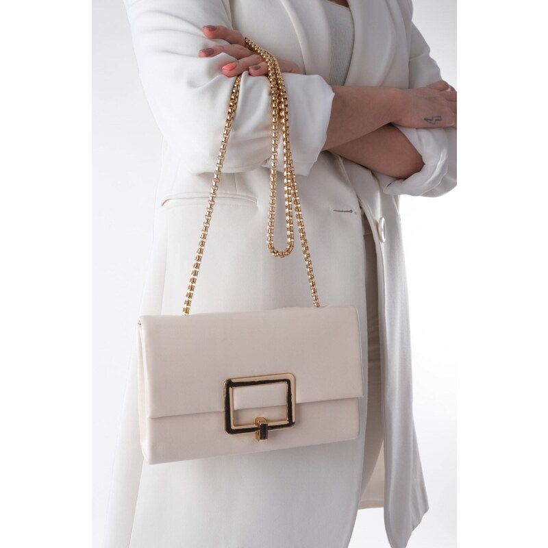 Marjin Women's Clutches &; Shoulder Bags Gold Color Gold Chain Strap Sovi beige