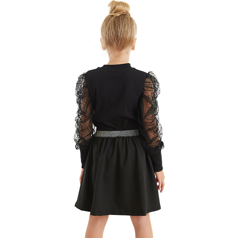 mshb&g Black Tulle Girls' Turtleneck Blouse and Skirt Set