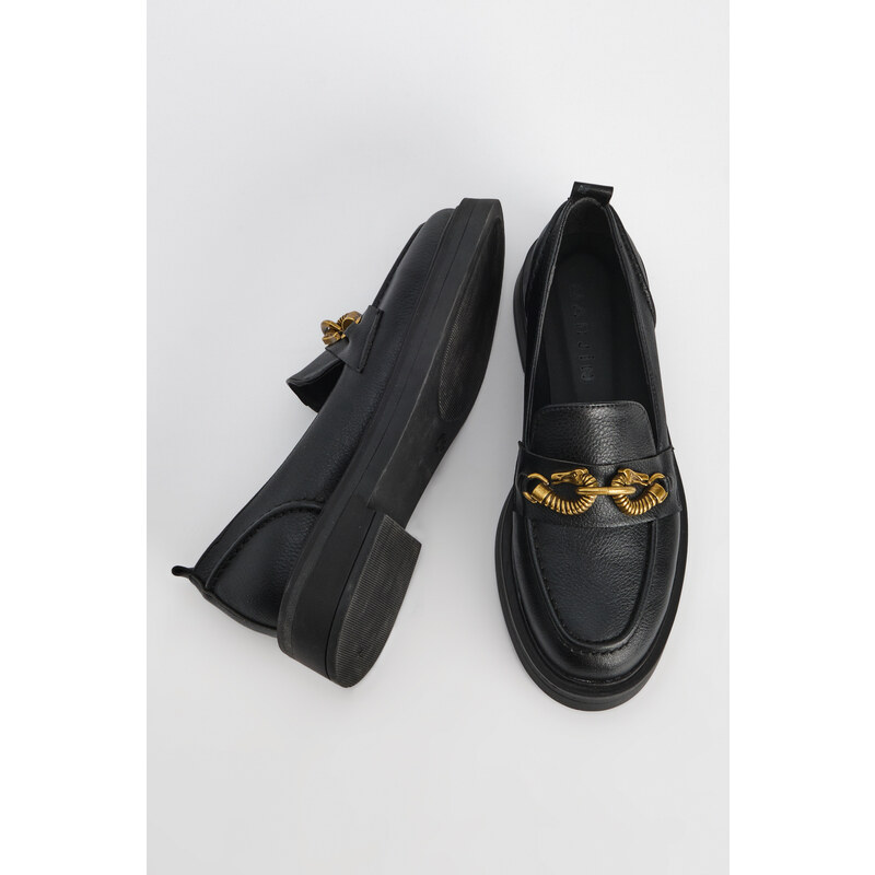 Marjin Women's Buckled Loafers Casual Shoes Tevas Black.