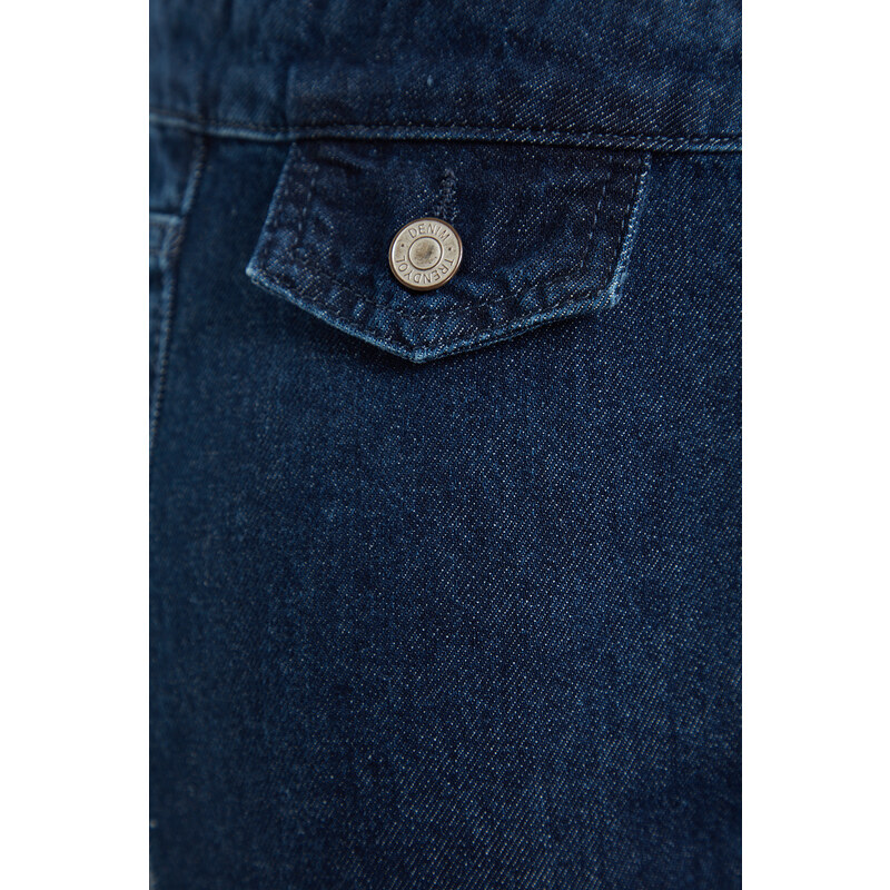 Trendyol Curve Tmavě modrá kapesní klopa Detailní džíny širokého střihu