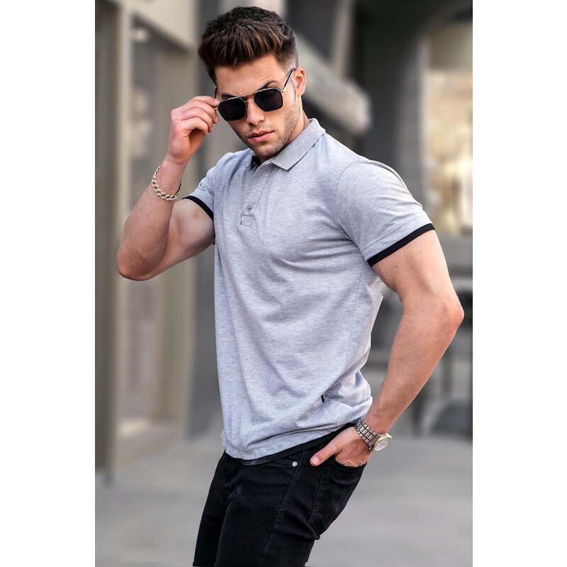 Madmext Basic Gray Polo Neck T-Shirt 5885