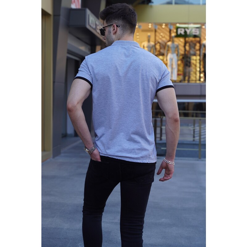 Madmext Basic Gray Polo Neck T-Shirt 5885