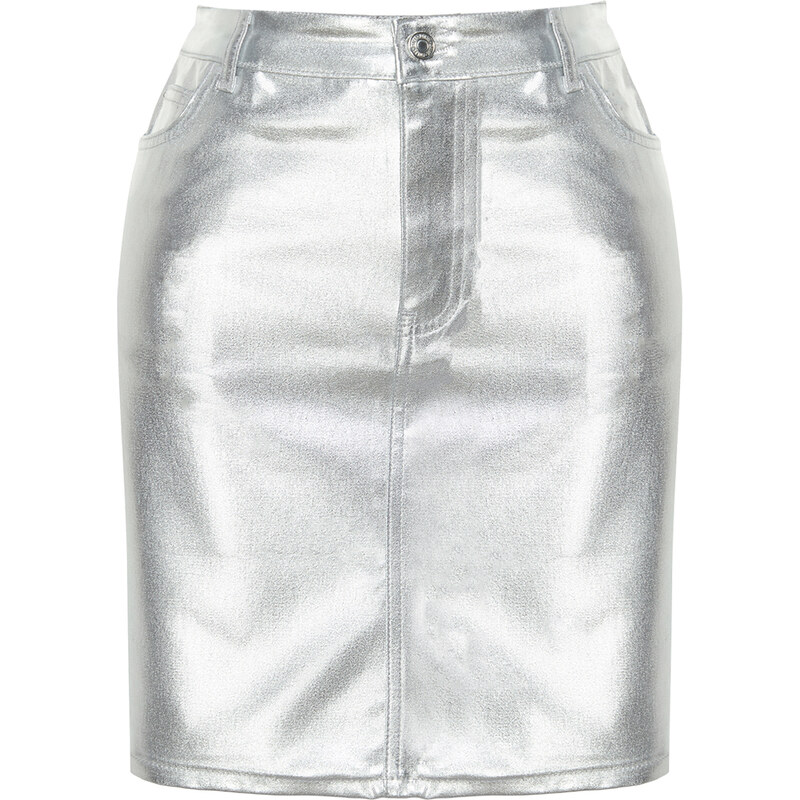 Trendyol Curve Silver Metallic Mini Denim Skirt