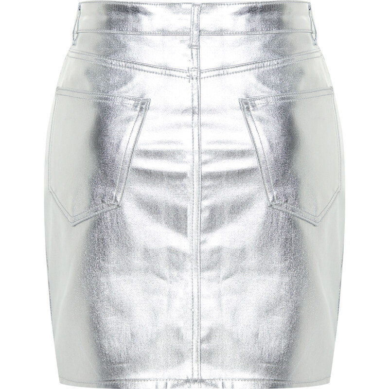 Trendyol Curve Silver Metallic Mini Denim Skirt