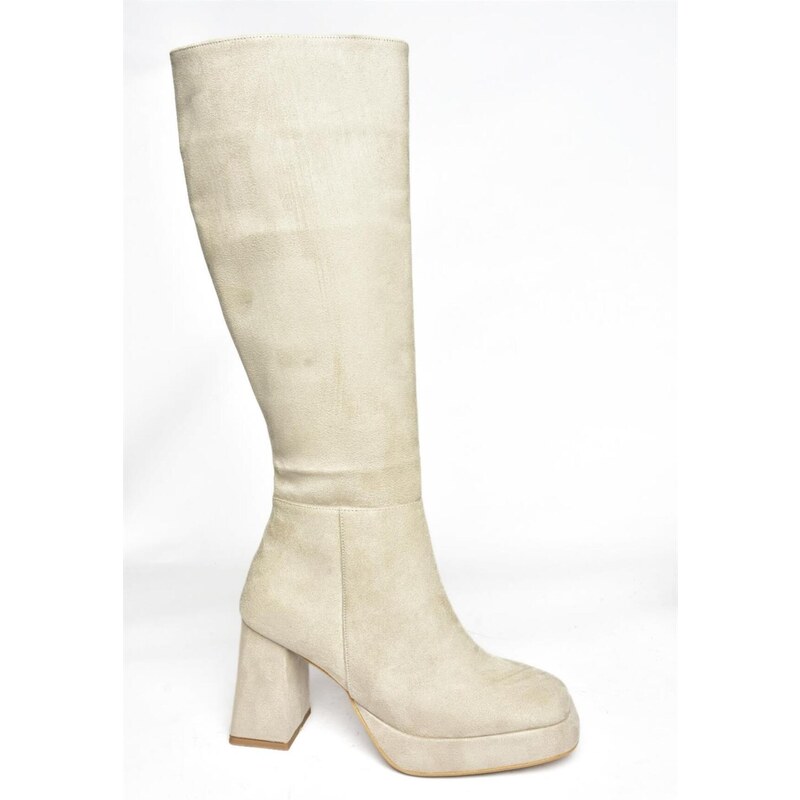 Fox Shoes R282230102 Women's Beige Suede Thick Heeled Boots