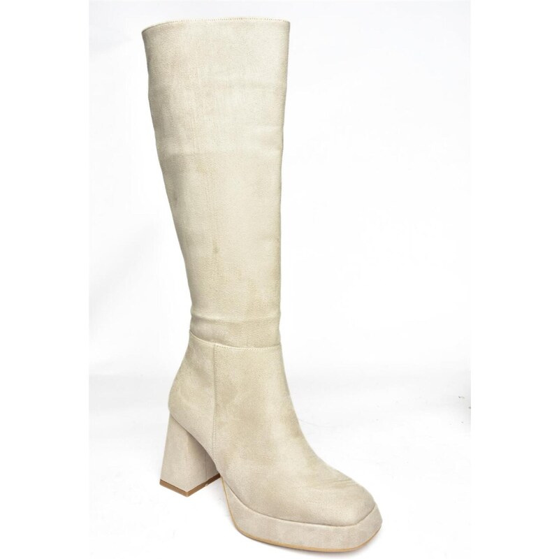 Fox Shoes R282230102 Women's Beige Suede Thick Heeled Boots