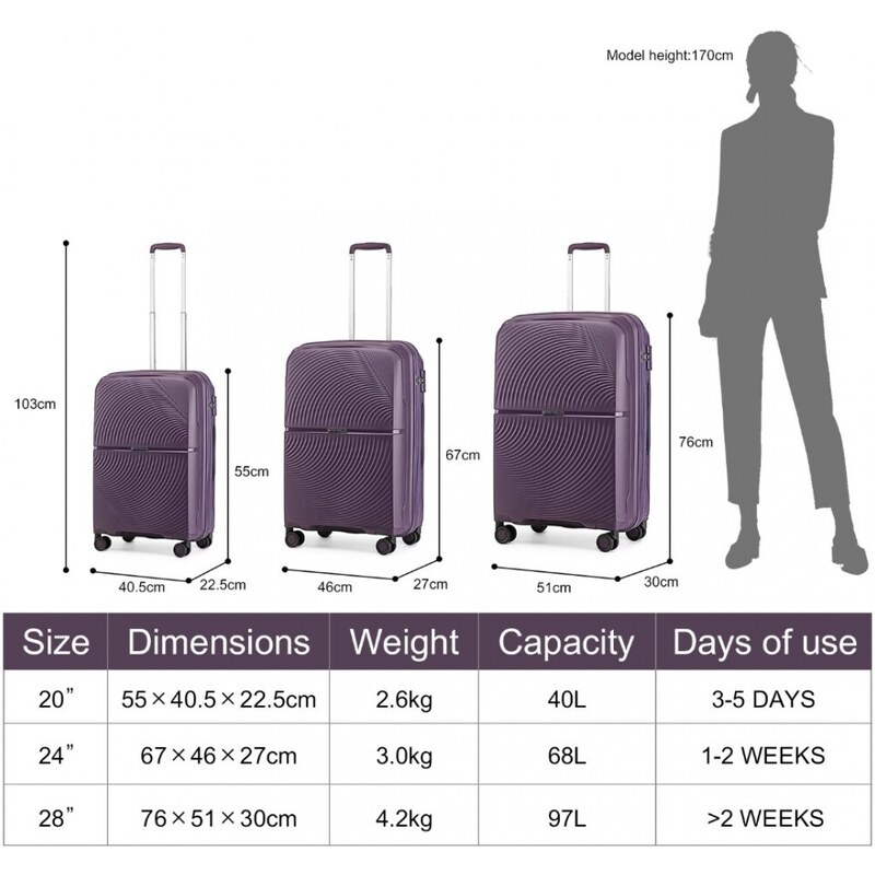 British traveller Set kufrů - Spinner z polykarbonátu a TSA zámkem, fialový