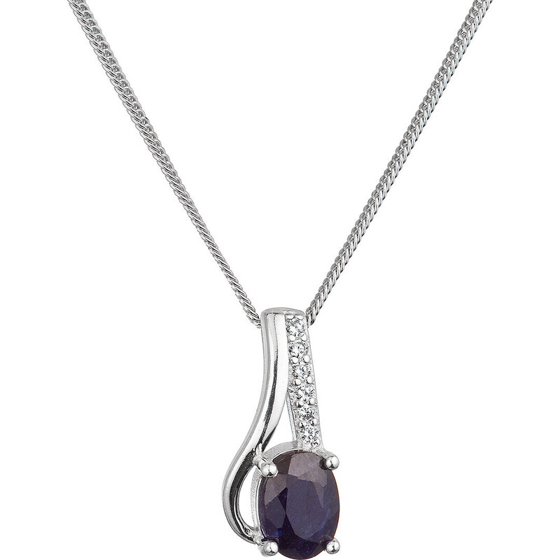 EVOLUTION GROUP Stříbrný náhrdelník luxusní s pravým kamenem temně modrý 12083.3 sapphire