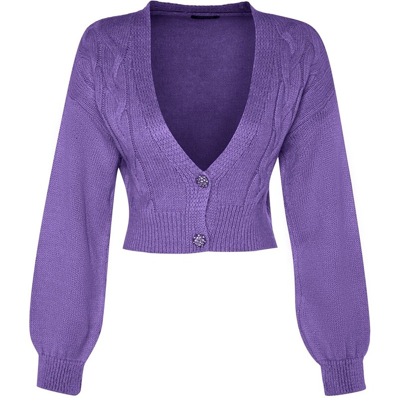 Trendyol Purple Crop Měkký texturovaný pletený svetr