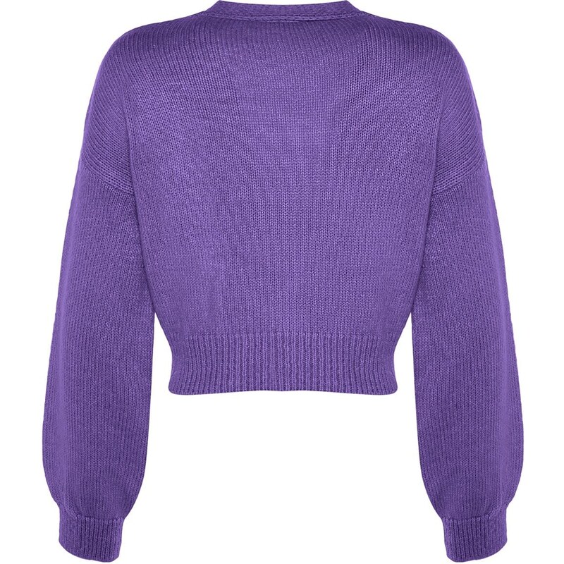 Trendyol Purple Crop Měkký texturovaný pletený svetr