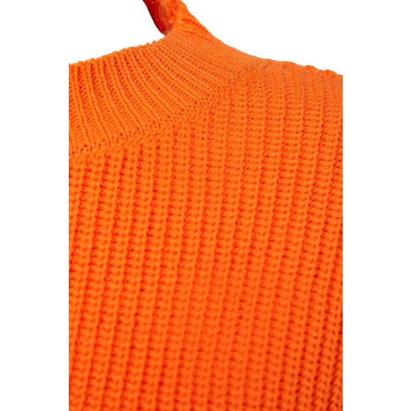 Trendyol Orange Wide Fit Crew Neck Pletený svetr