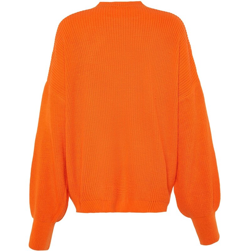 Trendyol Orange Wide Fit Crew Neck Pletený svetr