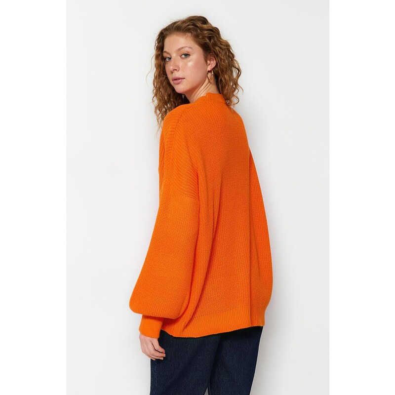 Trendyol Orange Wide Fit Crew Neck Pletený svetr