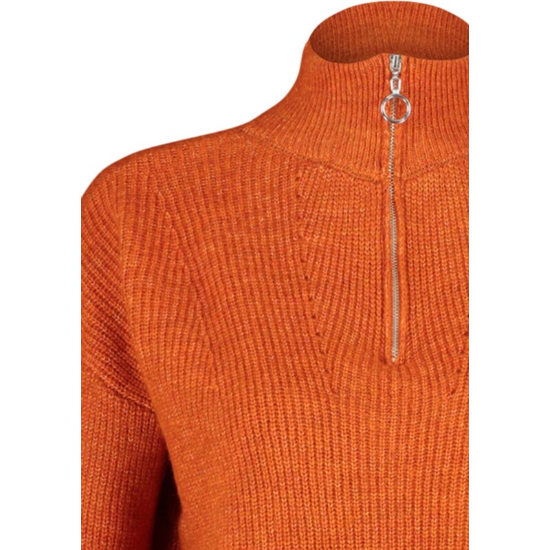 Trendyol Orange Soft Textured Zippered Knitwear Sweater