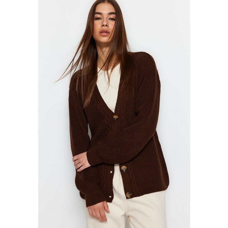 Trendyol Brown Knit Detailní pletený svetr