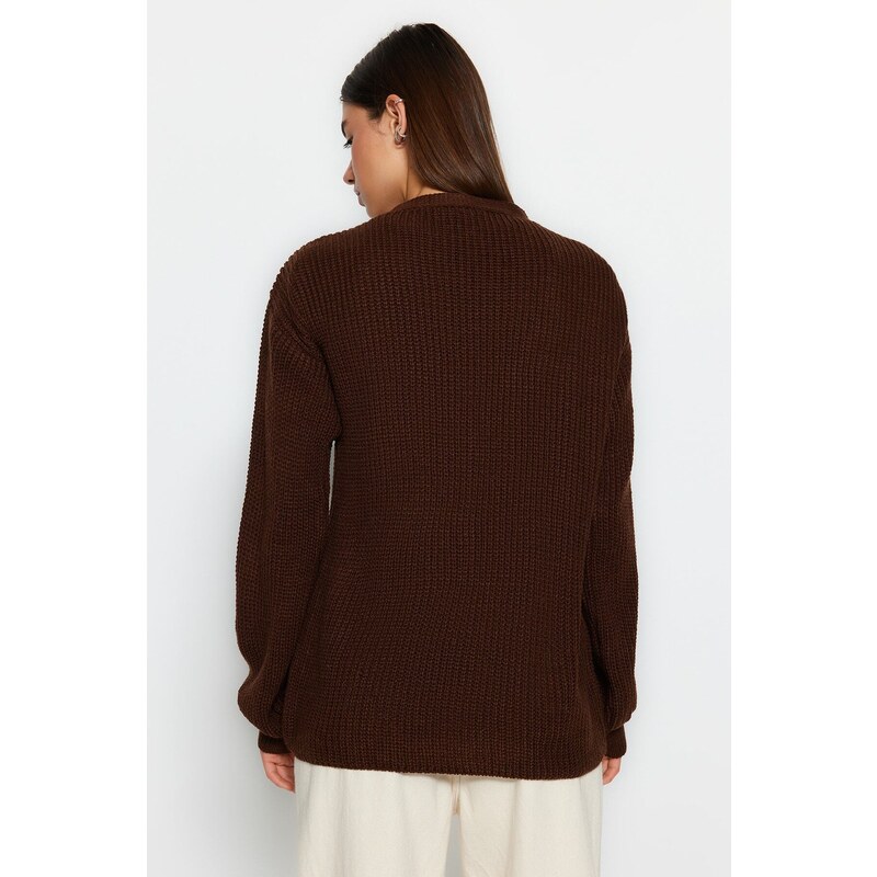 Trendyol Brown Knit Detailní pletený svetr
