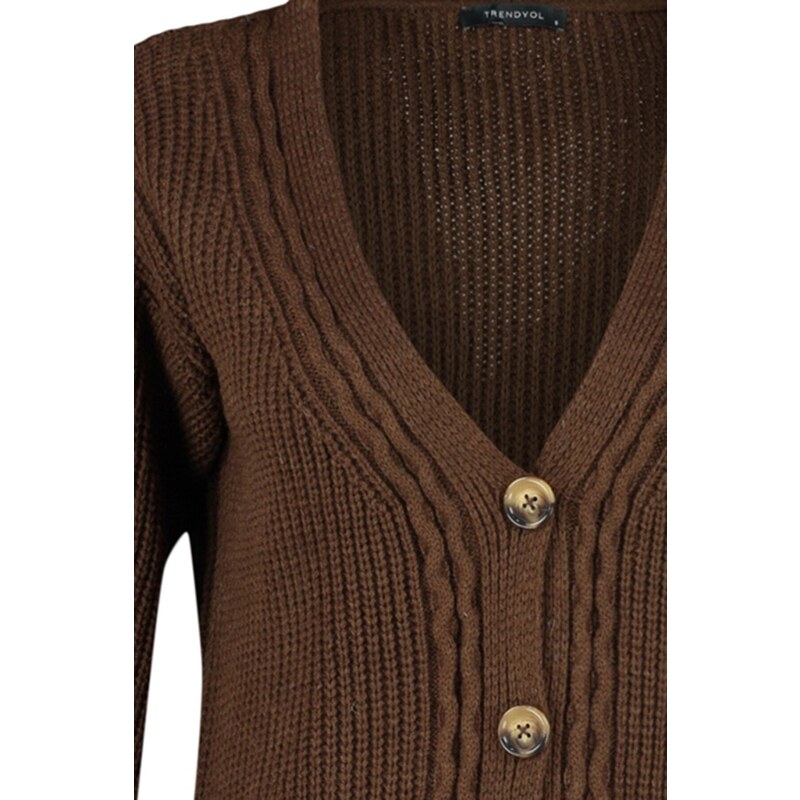 Trendyol Brown Knit Detailní pletený svetr