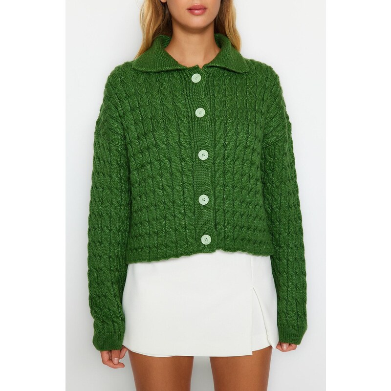 Trendyol Mint Polo Neck Pletený Detailní pletený svetr