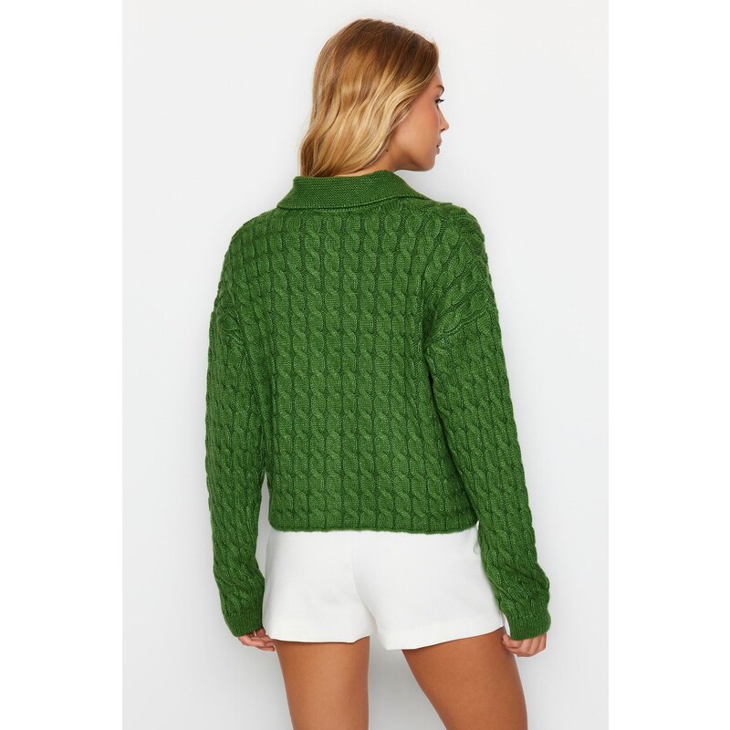 Trendyol Mint Polo Neck Pletený Detailní pletený svetr