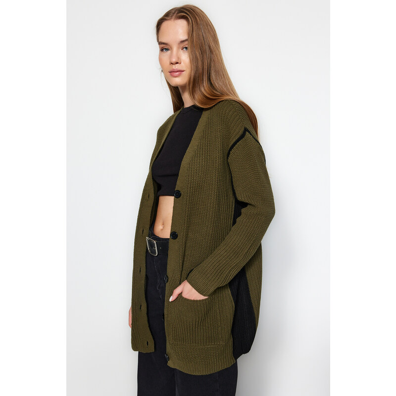 Trendyol Khaki Super Wide Fit pletený svetr